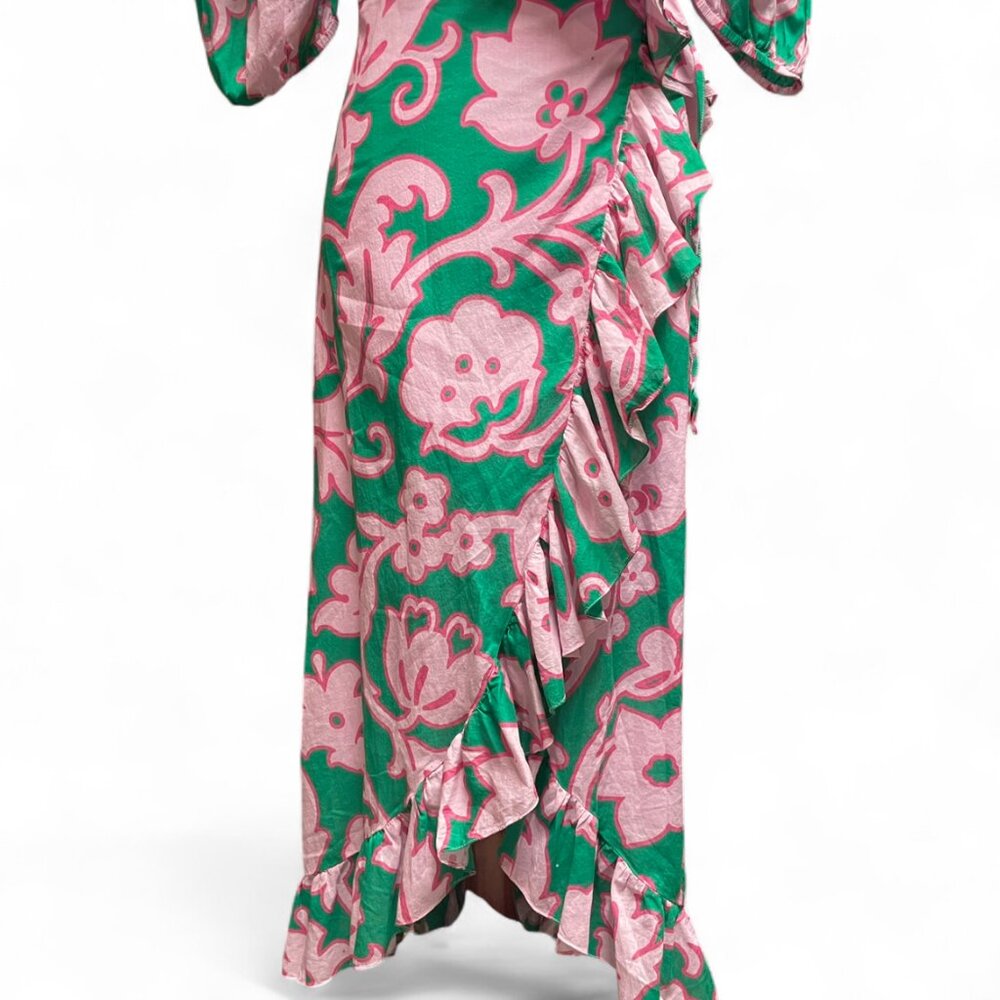 Rhode‎ Womens Lydia Take It Easy Pink Green Floral Print Midi Wrap Dress Size XS - Picture 4 of 11